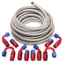 将图片加载到图库查看器，6AN 20-Foot Universal Silver Fuel Hose   10 Red and Blue Connectors
