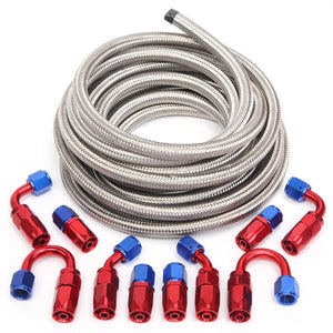 6AN 20-Foot Universal Silver Fuel Hose   10 Red and Blue Connectors