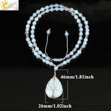 将图片加载到图库查看器，CSJA 6mm Opal Beaded Necklaces Tree of Life Wire Wrap Pendant 7 Chakra Healing Bead Handmade Jewelry for Female Men Collier S478
