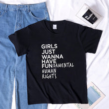 将图片加载到图库查看器，Feminist Feminism T Shirt Girls Just Wanna Have Fundamental Human Rights Letter Print T Shirt Women Short Sleeve Summer Tops Tee
