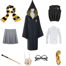 将图片加载到图库查看器，Girls Women Magic School Uniform Godric Hermione Robe Cloak Party Cosplay And Skirt Scarf Wand Kids Adult Halloween Costume
