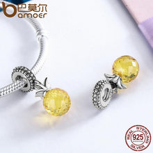 将图片加载到图库查看器，BAMOER 925 Sterling Silver Summer Yellow Crystal Pineapple CZ, Pendant Beads fit Charm Bracelet SCC150
