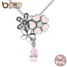 将图片加载到图库查看器，BAMOER 925 Sterling Silver Pink Heart Blossom Cherry Flower 45CM Pendants Necklaces SCN046
