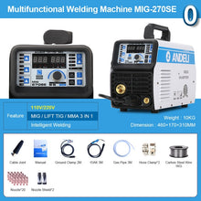 将图片加载到图库查看器，ANDELI MIG-270SE 3 in 1 tig mig Welder 110V/220V MIG TIG MMA Welding Machine Gasless Welder Mig Welding Machine
