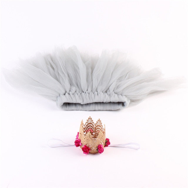 Newborn Baby Girl Skirt Photography Clothing Infant Tutu Lace Skirt Crown Headband Bebe Princess Pettiskirts  Photo Costumes