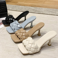 将图片加载到图库查看器，Luxury Slides Women 7cm High Heels Mules Fetish Pumps Individual Weave Leisure Blue Office Ladies Prom Slippers Women&#39;s Shoes

