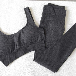 2PCS/Set Seamless Fitness Women Yoga Suit High Stretchy Workout Sport Set Padded Sports Bra High Waist Sports Legging Gym