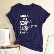 将图片加载到图库查看器，Feminist Feminism T Shirt Girls Just Wanna Have Fundamental Human Rights Letter Print T Shirt Women Short Sleeve Summer Tops Tee
