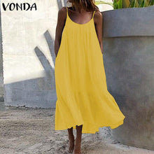 将图片加载到图库查看器，Bohemian Sundres Women Dress 2020 VONDA Summer Sleeveless Maxi Long Dress Beach Holiday Casual Loose Robe Plus Size Vestidos
