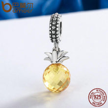 将图片加载到图库查看器，BAMOER 925 Sterling Silver Summer Yellow Crystal Pineapple CZ, Pendant Beads fit Charm Bracelet SCC150
