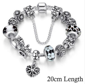 BAMOER Silver Charms Bracelet & Bangles With Queen Crown Beads PA1823