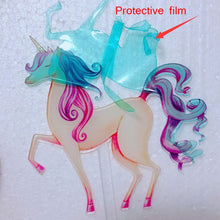 将图片加载到图库查看器，Gold Unicorn Acrylic Cake Topper Flamingo Happy Birthday Cupcake Topper For Baby Shower Mermaid Unicorn Party Cake Decorations
