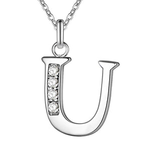 26 Letters A-Z Free Shipping silver plated Necklace Stamp fashion silver jewelry Fashion Pendant best birthday gift