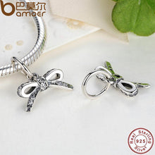将图片加载到图库查看器，BAMOER 925 Sterling Silver Sparkling Bow knot Pendant Clear CZ Charms fit Bracelets PAS185

