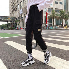 将图片加载到图库查看器，harajuku zipper streetwear women casual harem pants with chain New solid black pant cool fashion hip hop long trousers
