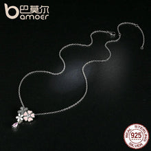 将图片加载到图库查看器，BAMOER 925 Sterling Silver Pink Heart Blossom Cherry Flower 45CM Pendants Necklaces SCN046
