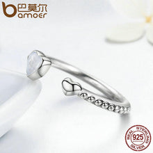 将图片加载到图库查看器，BAMOER 925 Sterling Silver Double Hearts Of Love, Silver Enamel Open Finger Rings PA7630
