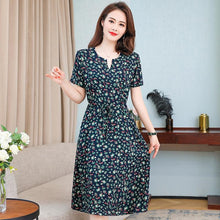将图片加载到图库查看器，Plus Size XL-6XL 2020 New Women Summer Long Dress Slim Flowers Print Dress Women High Quality V-Neck Short Sleeve Casual Dress
