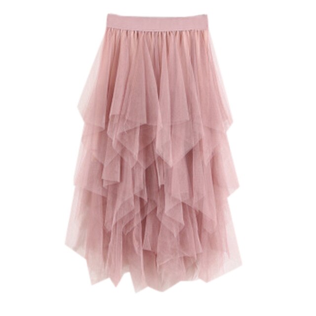 Elastic High Waist Skirts Women Comfortable Tulle Pleated Tutu Skirt Ladies Midi Skirt Girl Summer Skirts Faldas Mujer Moda 2020