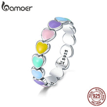 将图片加载到图库查看器，BAMOER Authentic 925 Sterling Silver Stackable Rainbow Heart Finger Rings for Women Wedding Engagement Ring Jewelry Anel SCR444

