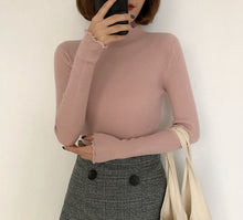 将图片加载到图库查看器，2019 Fall Winter Fashion Slim Sweater Women Turtleneck Ruched Women Sweater High Elastic Solid Sexy Knitted Pullovers 6785 50
