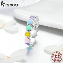 将图片加载到图库查看器，BAMOER Authentic 925 Sterling Silver Stackable Rainbow Heart Finger Rings for Women Wedding Engagement Ring Jewelry Anel SCR444
