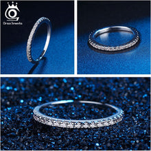 将图片加载到图库查看器，ORSA JEWELS 925 Sterling Silver Rings Women Classic Round Full Pave AAA Cubic Zircon Engagement Wedding Band Ring for Girls SR63
