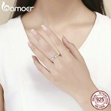 将图片加载到图库查看器，BAMOER Authentic 925 Sterling Silver Stackable Rainbow Heart Finger Rings for Women Wedding Engagement Ring Jewelry Anel SCR444
