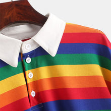 将图片加载到图库查看器，QRWR 2020 Polo Shirt Women Sweatshirt Long Sleeve Rainbow Color Ladies Hoodies With Button Striped Korean Style Sweatshirt Women
