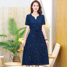 将图片加载到图库查看器，Plus Size XL-6XL 2020 New Women Summer Long Dress Slim Flowers Print Dress Women High Quality V-Neck Short Sleeve Casual Dress
