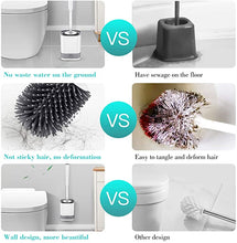 将图片加载到图库查看器，Toilet Brush and Holder, FYLINA Silicone Bristles Toilet Bowl Cleaner Brush and Holder Set for Bathroom with Water Storage Drawer &amp; Quickly Drying Design, Floor Standing &amp;Wall Mounted Without Drilling
