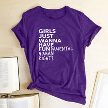 将图片加载到图库查看器，Feminist Feminism T Shirt Girls Just Wanna Have Fundamental Human Rights Letter Print T Shirt Women Short Sleeve Summer Tops Tee
