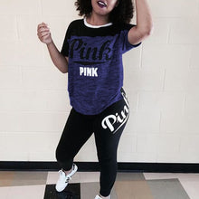 将图片加载到图库查看器，Pink Printing Women&#39;S Outfits Short Sleeve T-Shirts And Long Pants 2 Piece Set Fitness Plus Size XXXL Women&#39;S Summer Tracksuit
