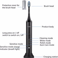 将图片加载到图库查看器，Olybo Electric Toothbrush Sonic Toothbrushes for Adults, 5 Modes 48000VPM with 6 Replacement Brush Heads and Travel Case(Cannot be sold on Amazon)
