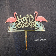 将图片加载到图库查看器，Gold Unicorn Acrylic Cake Topper Flamingo Happy Birthday Cupcake Topper For Baby Shower Mermaid Unicorn Party Cake Decorations
