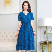 将图片加载到图库查看器，Plus Size XL-6XL 2020 New Women Summer Long Dress Slim Flowers Print Dress Women High Quality V-Neck Short Sleeve Casual Dress
