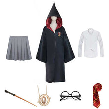 将图片加载到图库查看器，Girls Women Magic School Uniform Godric Hermione Robe Cloak Party Cosplay And Skirt Scarf Wand Kids Adult Halloween Costume
