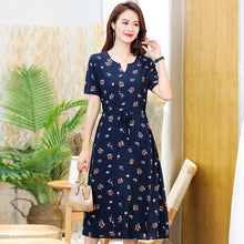 将图片加载到图库查看器，Plus Size XL-6XL 2020 New Women Summer Long Dress Slim Flowers Print Dress Women High Quality V-Neck Short Sleeve Casual Dress
