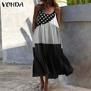 Bohemian Sundres Women Dress 2020 VONDA Summer Sleeveless Maxi Long Dress Beach Holiday Casual Loose Robe Plus Size Vestidos