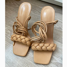 将图片加载到图库查看器，2021 Summer Designer Women Weave Blue Clear Heels Sandals 9cm Fetish High Heels Lace Up Sandals Open Toe Prom Shoes Plus Size
