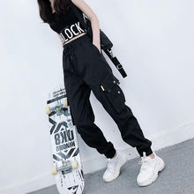 将图片加载到图库查看器，harajuku zipper streetwear women casual harem pants with chain New solid black pant cool fashion hip hop long trousers
