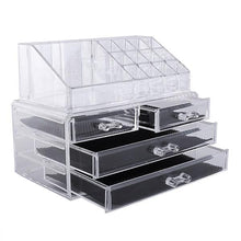 将图片加载到图库查看器，Multi-check &amp; 4 Drawers Integrated Acrylic Makeup Case Cosmetics Organizer Transparent
