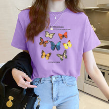 将图片加载到图库查看器，VIP HJN Butterfly T Shirt Aesthetic Cotton T Shirt Women Harajuku Graphic Tees Shirt Sun Flower Butterfly Women&#39;s T-shirt

