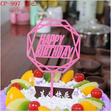 将图片加载到图库查看器，Glitter Happy Birthday Cake Topper Acrylic Letter Gold Silver Cake Top Flag Decoration for Boy Birthday Party Wedding Supplies
