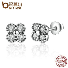 将图片加载到图库查看器，BAMOER 925 Sterling Silver Earrings Pink Silver Clear CZ Push Back Stud Earrings PAS481
