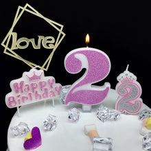 将图片加载到图库查看器，1 Pcs Extra Large Pink Glitter Digital Candle Happy Birthday Cake Decoration Princess Confession 520 Boy Girl Number 0-9
