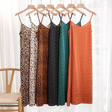 将图片加载到图库查看器，High Quality Women&#39;s Dress Summer Spaghetti Satin Long Dress Very Soft Smooth Plus Size S-4XL M30262
