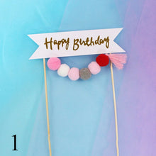 将图片加载到图库查看器，1set Plush Ball Garland Happy Birthday Cake Topper For Kids Birthday Party Baby Shower Cake Decoration Flags Party Supplies

