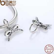 将图片加载到图库查看器，BAMOER 925 Sterling Silver Sparkling Bow knot Pendant Clear CZ Charms fit Bracelets PAS185
