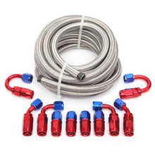 将图片加载到图库查看器，6AN 20-Foot Universal Silver Fuel Hose   10 Red and Blue Connectors
